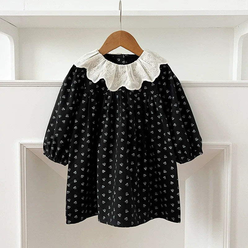 Autumn Baby Girls French Style Vintage Flowers Pattern Long-sleeved Onesies and Dress – Princess Sister Matching Set