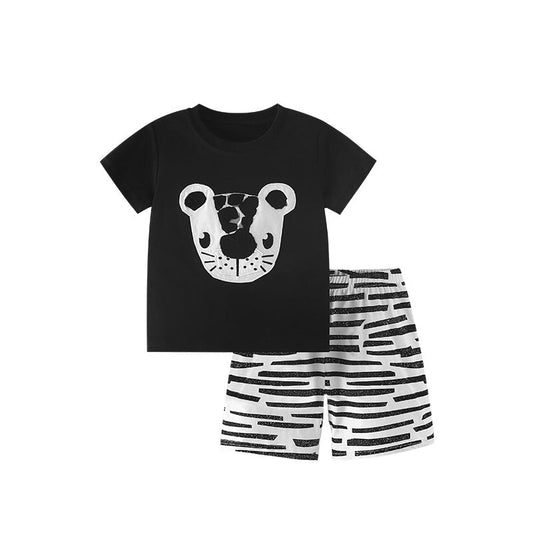 Summer Baby Kids Casual Animals Cartoon Pattern T-shirt and Shorts Clothing Set for Boys