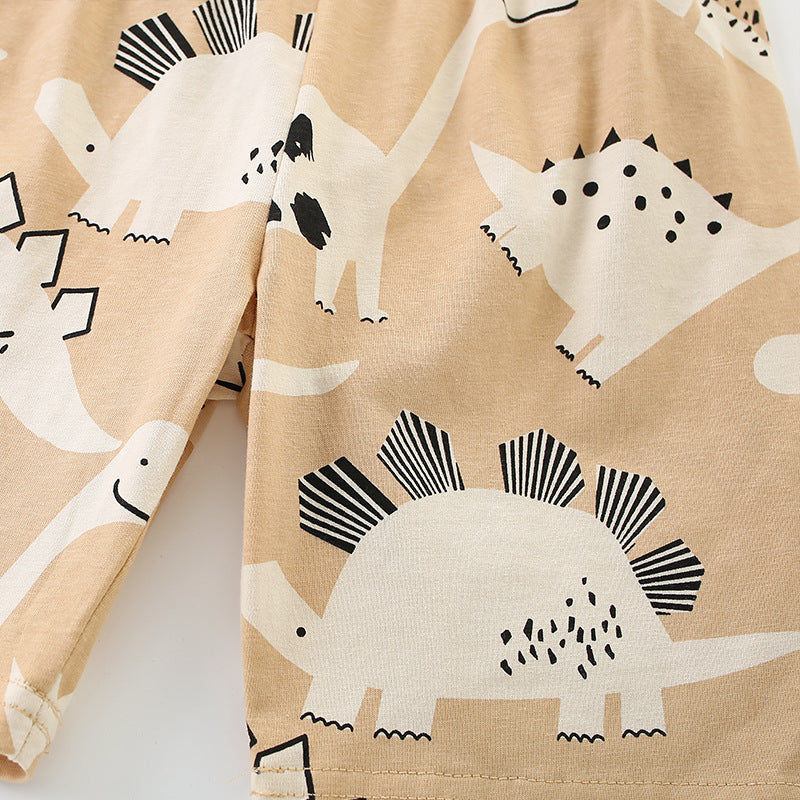 Summer Baby Kids Casual Animals Cartoon Pattern T-shirt and Shorts Clothing Set for Boys