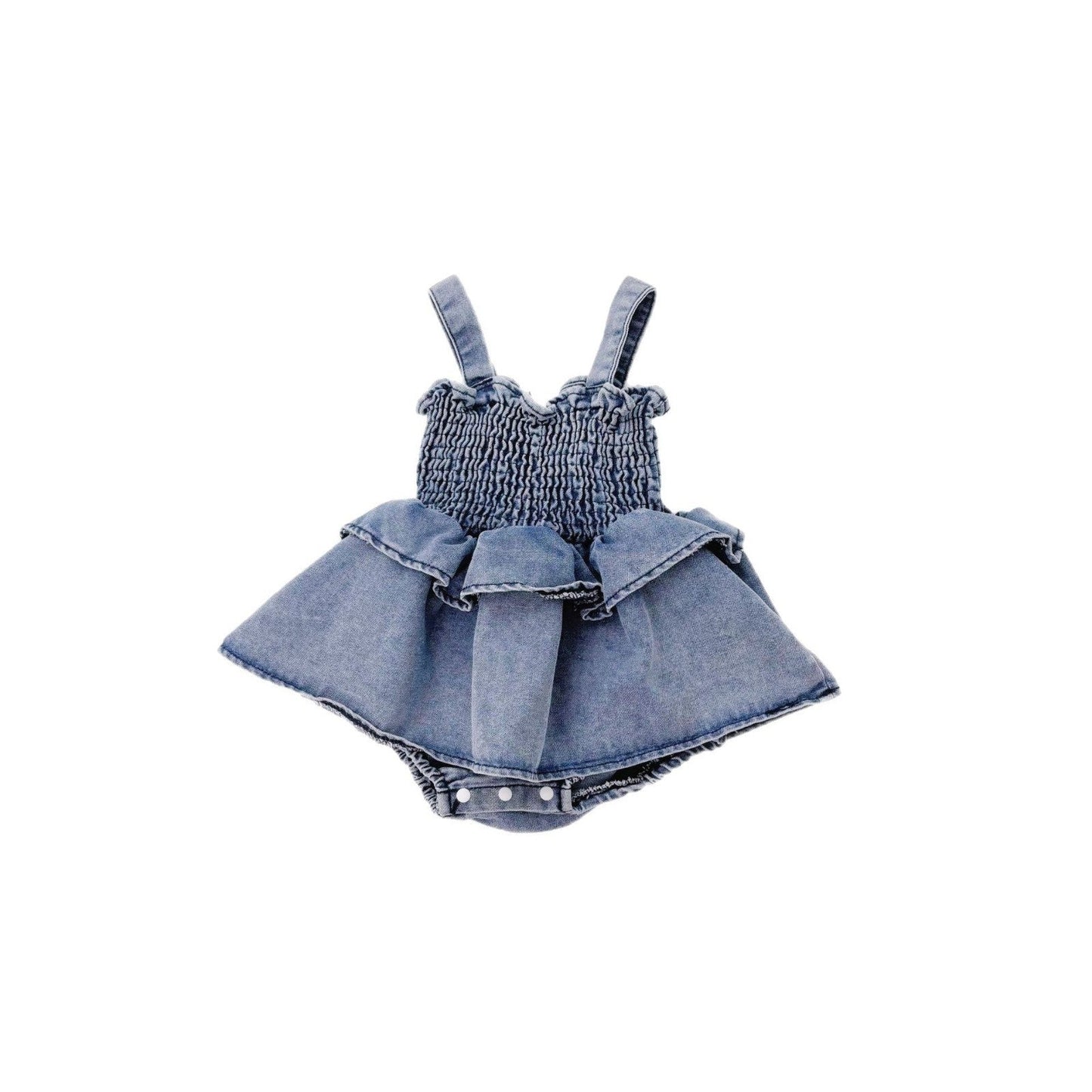 Summer Arrival Baby Girls Cute Sleeveless Denim Pleated Dress Design Strap Onesies