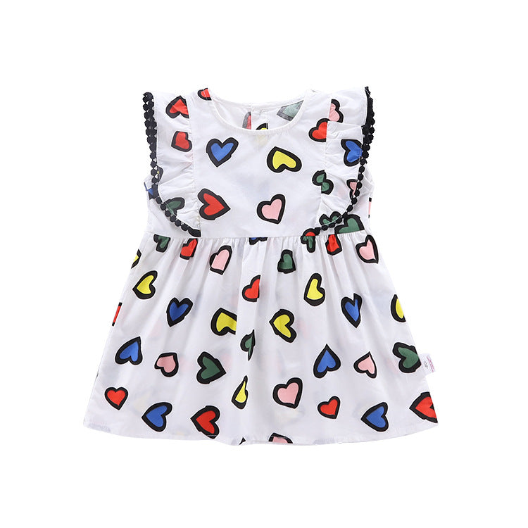 Best Selling Summer Baby Kids Girls Colorful Heart Pattern Fly Sleeves Dress