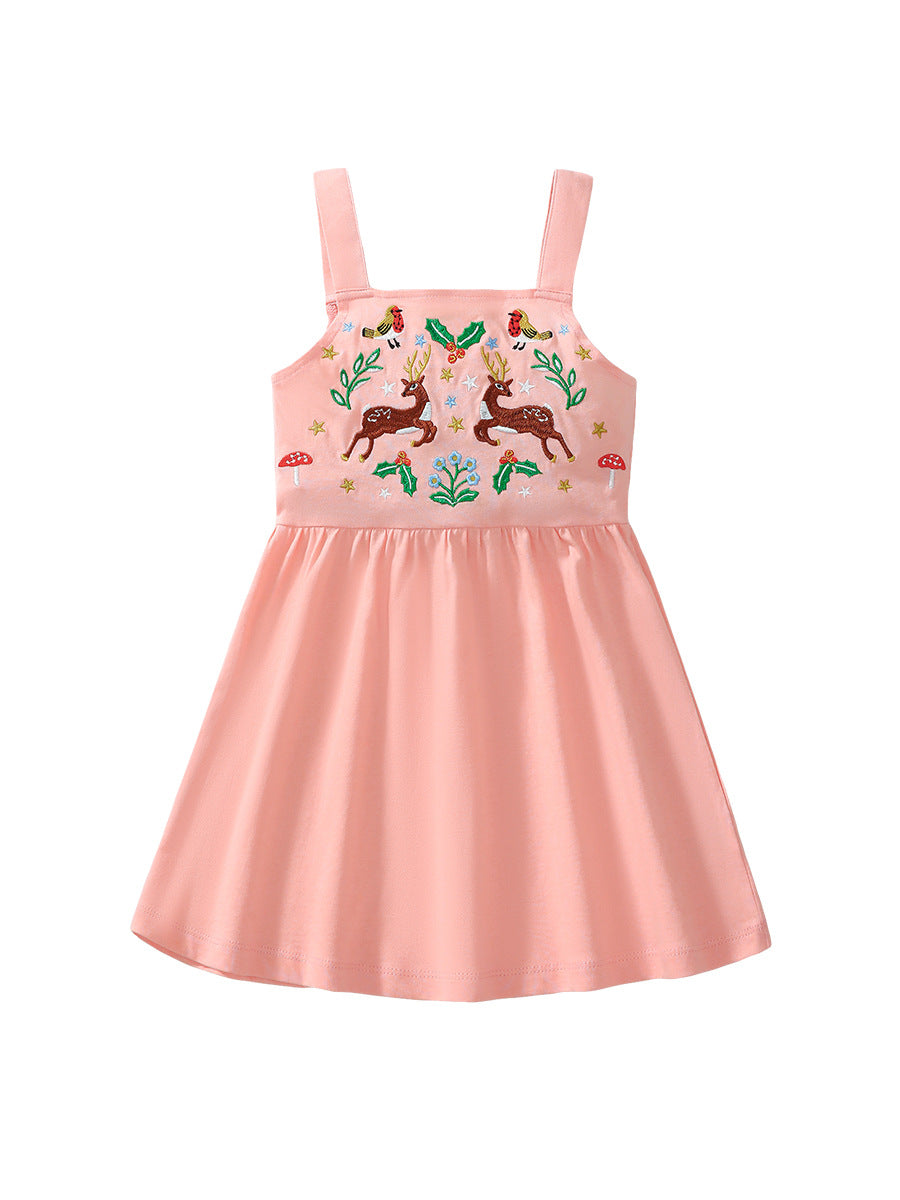 Arrival Summer Girls Sleeveless Symmetrical Cartoon Pattern Strap Dress