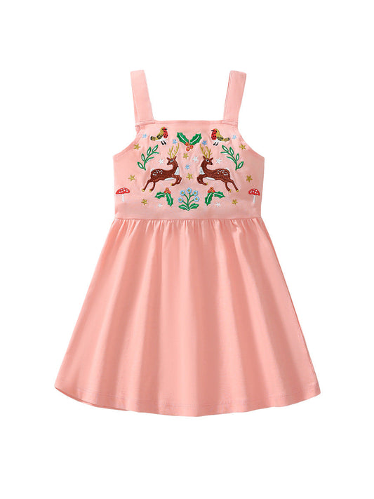 Arrival Summer Girls Sleeveless Symmetrical Cartoon Pattern Strap Dress