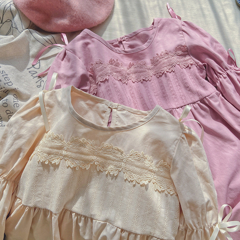 Solid Color Princess Mesh Patched Design Dress