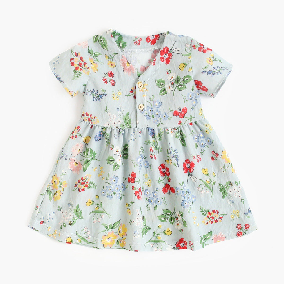 Summer Arrival Baby Girls Casual Floral Print Short Sleeves V Neck Dress
