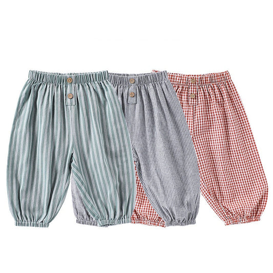 Children’s Summer Breathable Striped and Plaid Fashion Casual Pants – Home Trousers