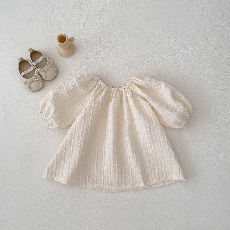 Design Autumn Baby Kids Girls Solid Color Simple Plaid Pattern Dress And Onesies Clothing Set