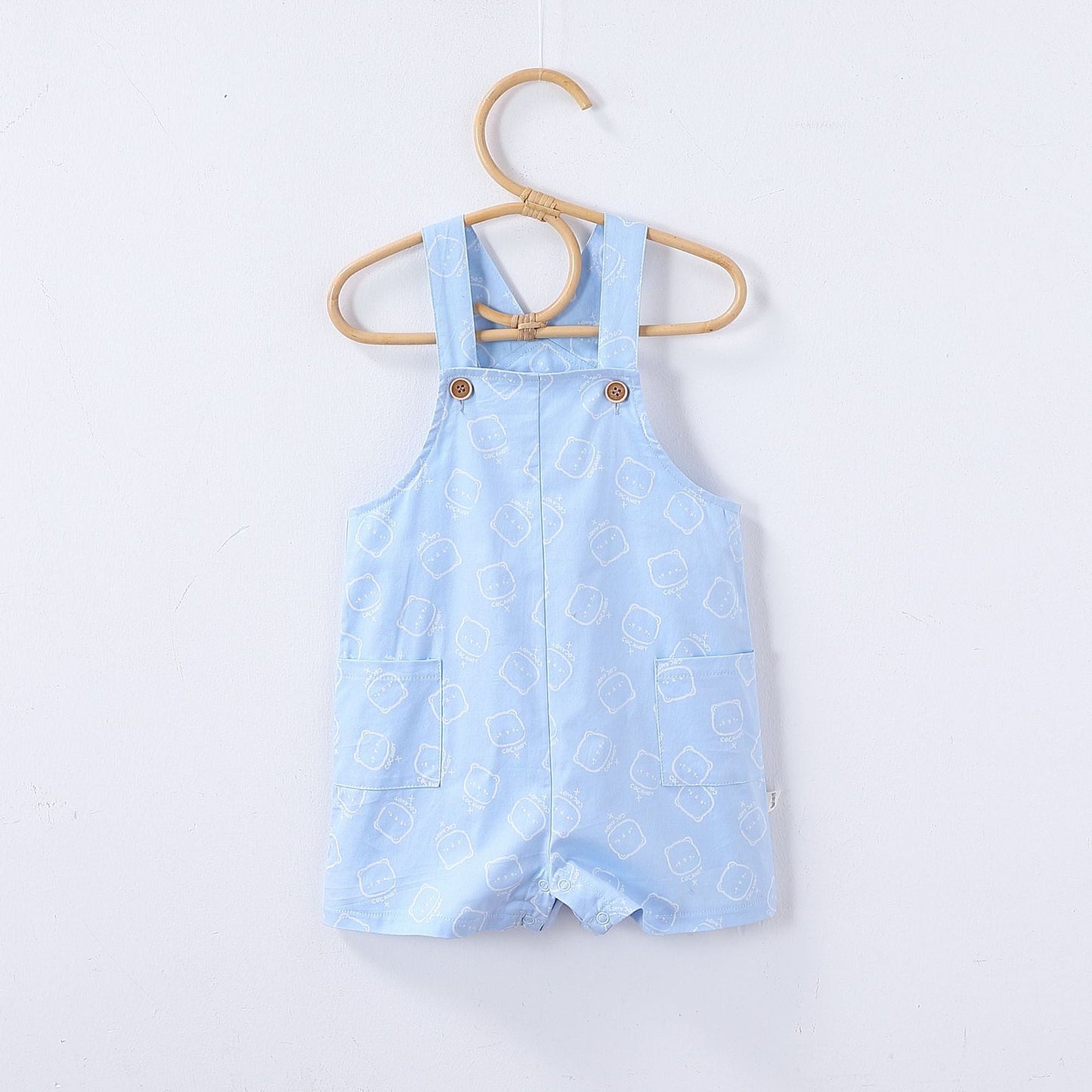 Summer Baby Kids Unisex Fruits Embroidered Pattern Short Sleeves T-shirt and Teddy Pattern Rompers Overalls Clothing Set