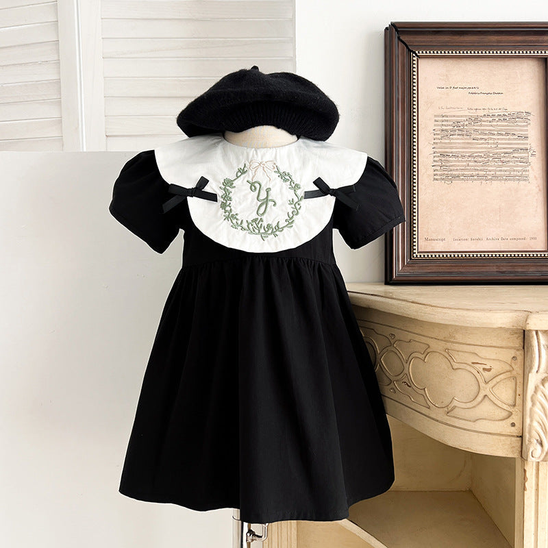 Summer Baby Girls French-style Wreath Embroidery Pattern Short-sleeved Onesies and Dress – Princess Sister Matching