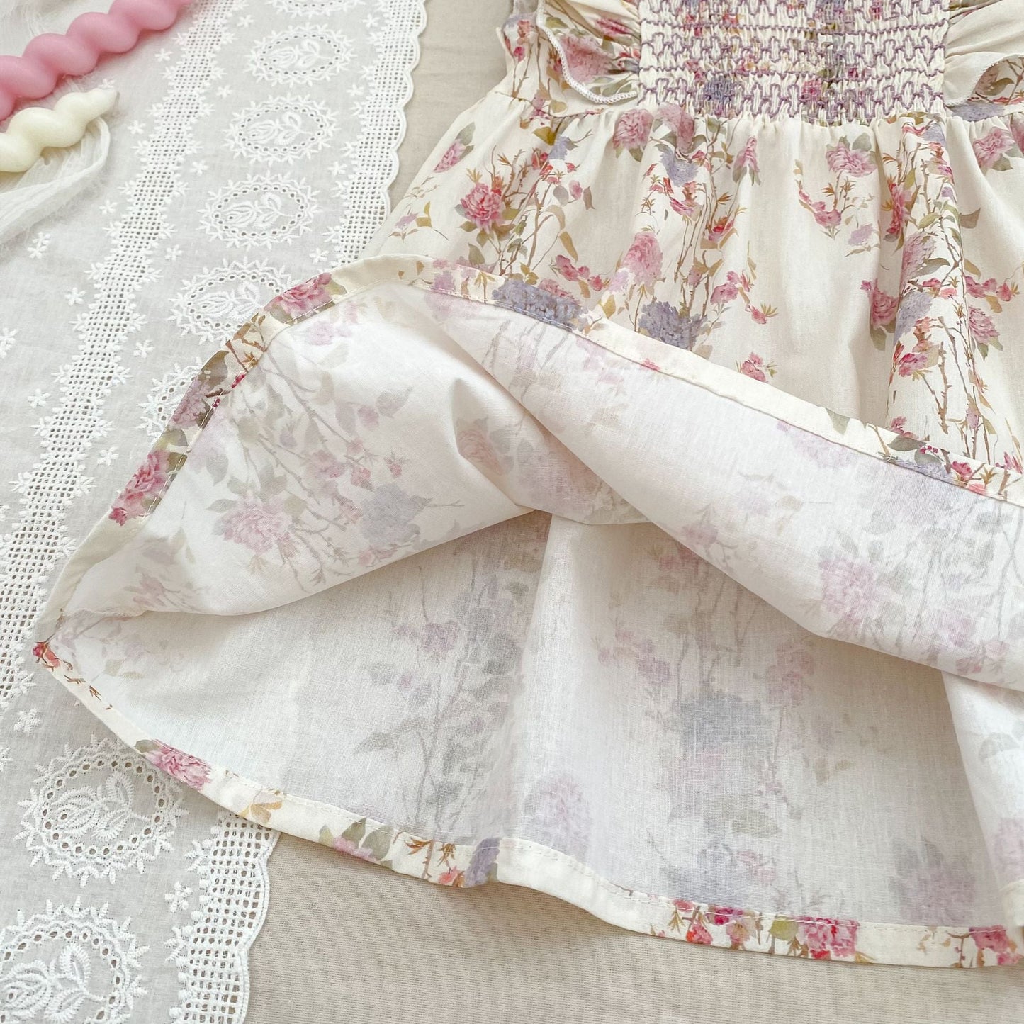 Summer Girls Arrival Floral Pattern Fly Sleeves Onesies and Girls’ Dress – Princess Sister Matching Set