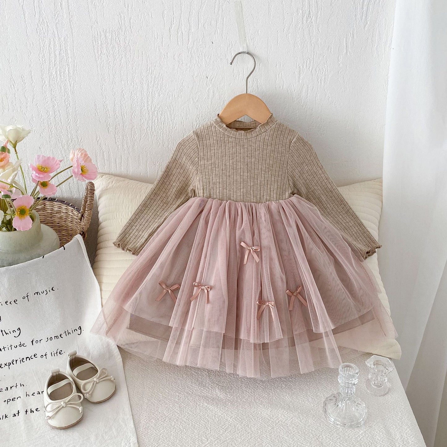 Spring and Autumn Hot Selling Baby Kids Girls Princess Long Sleeves Tulle Patchwork Dress