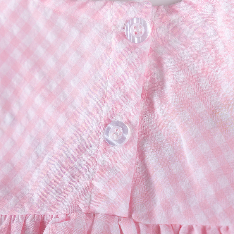 Autumn and Spring Arrival Cartoon Pattern Long Sleeves Plaid Dress for Stylish Girls