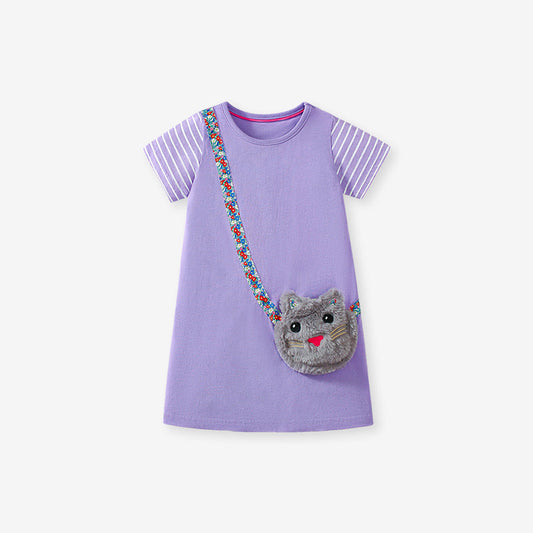 Summer Arrival Rabbits Cartoon Pattern Short Sleeves Dress for Stylish Girls