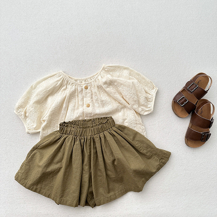 Summer Hot Selling Kids Girls Ruffle Pleated Solid Color Casual Skirt
