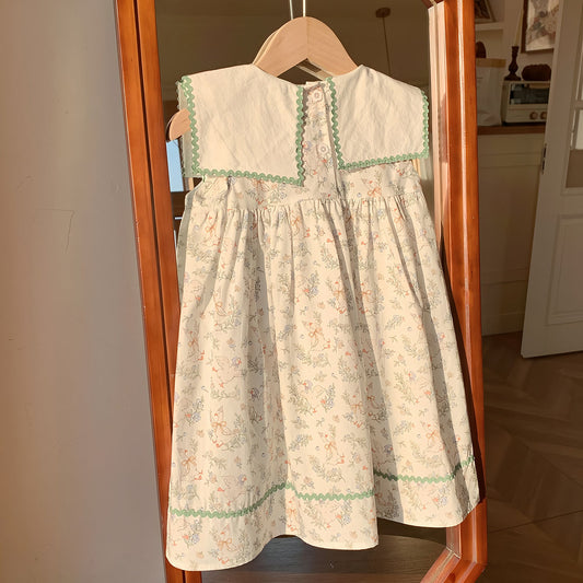 Summer Baby Kids Girls French Sleeveless Floral Pattern Printed Dress