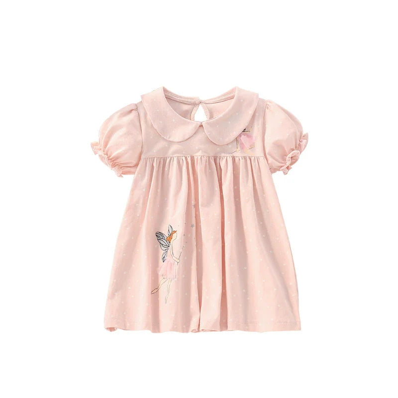 Summer Arrival Fairy and Stars Pattern Short Sleeves Cute Dress for Stylish Girls