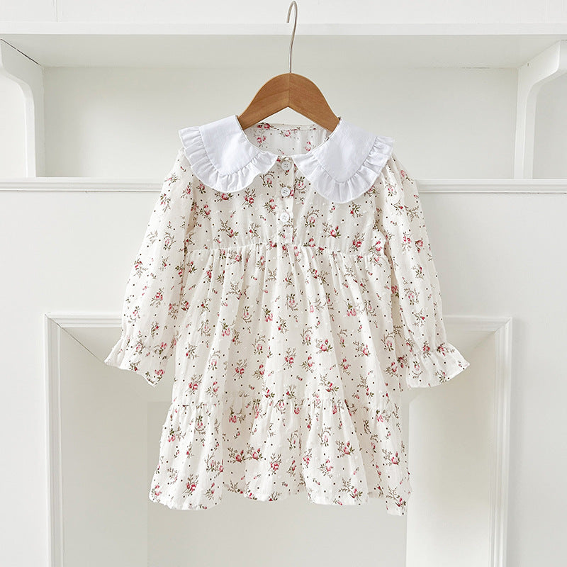 Spring Baby Girls French-style Floral Long-sleeved Onesies and Dress โ Princess Sister Matching Set