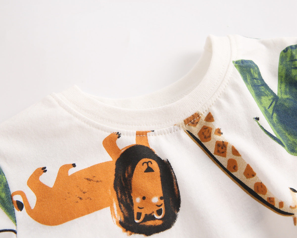 Baby Boy Animal Print Short-Sleeved Top Combo Shorts Sets In Summer