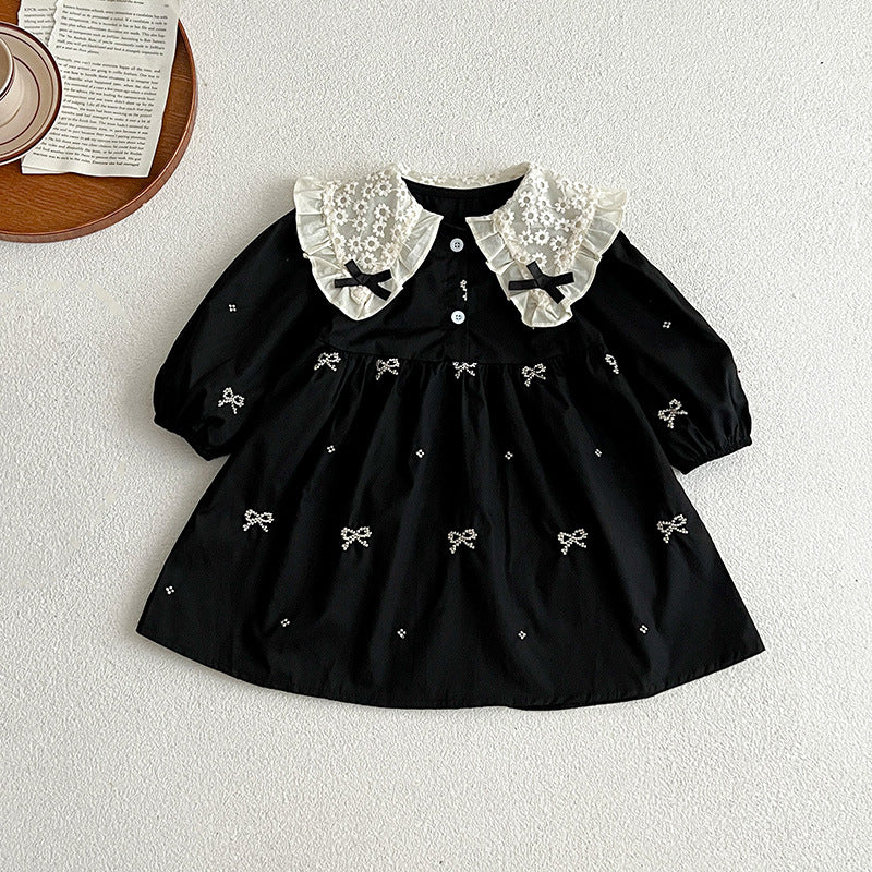 Autumn Mesh Patched Design Long Sleeve Dress