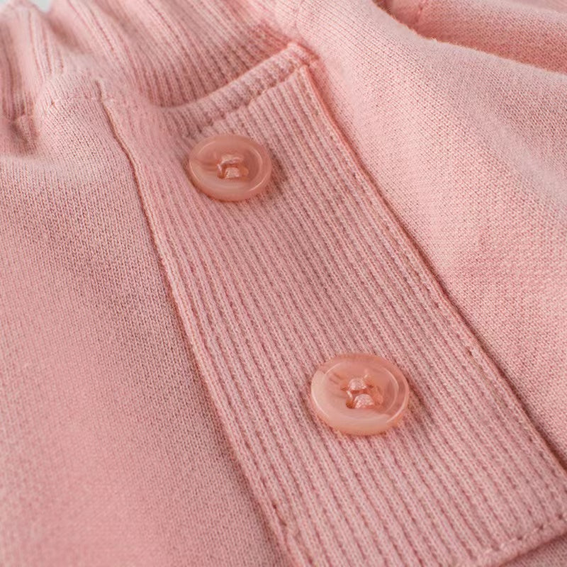 Baby Girl Solid Color Button Design Flap Short Pants With Pockets