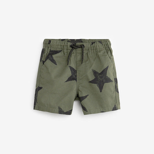 Boys Army Green Soft Casual Stars Print Capri Pants Shorts