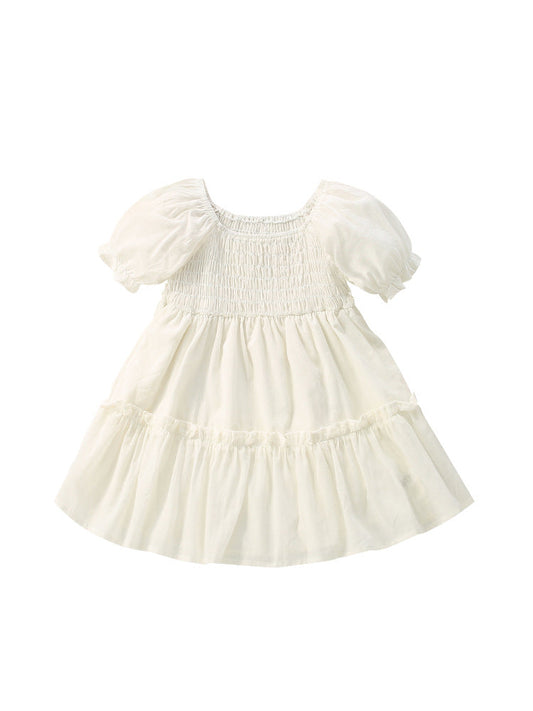 Summer Arrival Baby Kids Girls Short Sleeves Square Neck Dress