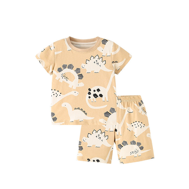 Summer Baby Kids Casual Animals Cartoon Pattern T-shirt and Shorts Clothing Set for Boys