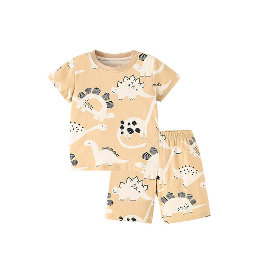 Summer Baby Kids Casual Animals Cartoon Pattern T-shirt and Shorts Clothing Set for Boys