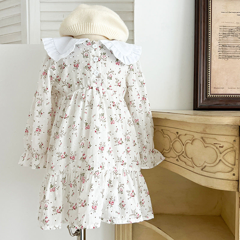 Spring Baby Girls French-style Floral Long-sleeved Onesies and Dress โ Princess Sister Matching Set