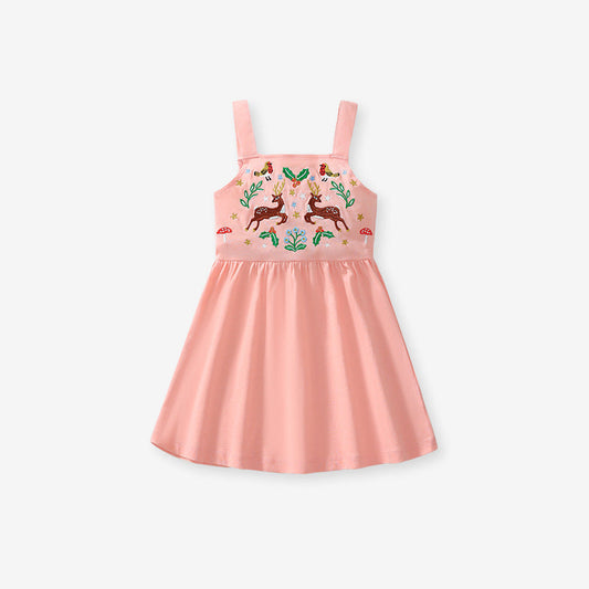 Arrival Summer Girls Sleeveless Symmetrical Cartoon Pattern Strap Dress
