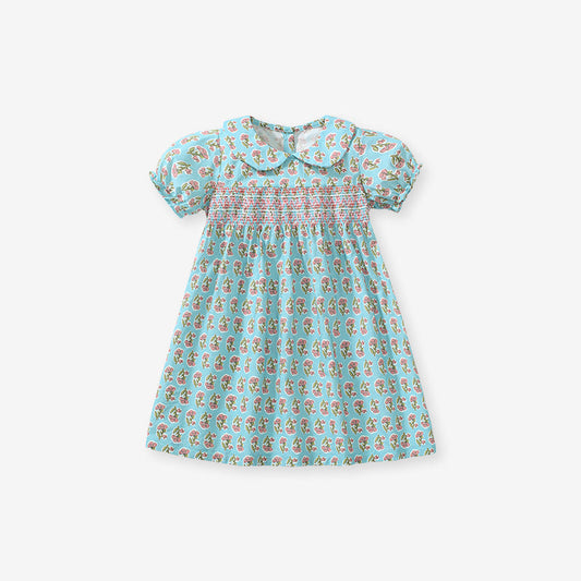 Summer Baby Kids Girls Short Sleeves Flowers Print Dress