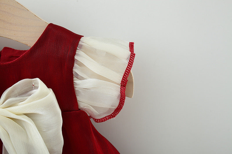 Baby Girl Solid Color Bow Tie Patched Design Mesh Princess Dress