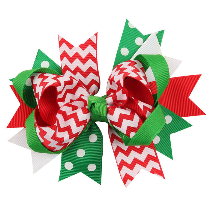 Christmas Various Pattern Dovetail Bow Shape Design Hair 5 Clips Festival Gift