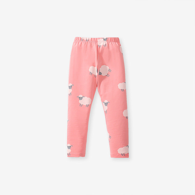 Spring And Autumn Girls Cute Sheep Cartoon Pattern Long Sleeves Top Sweatshirt And Pants Clothing Set