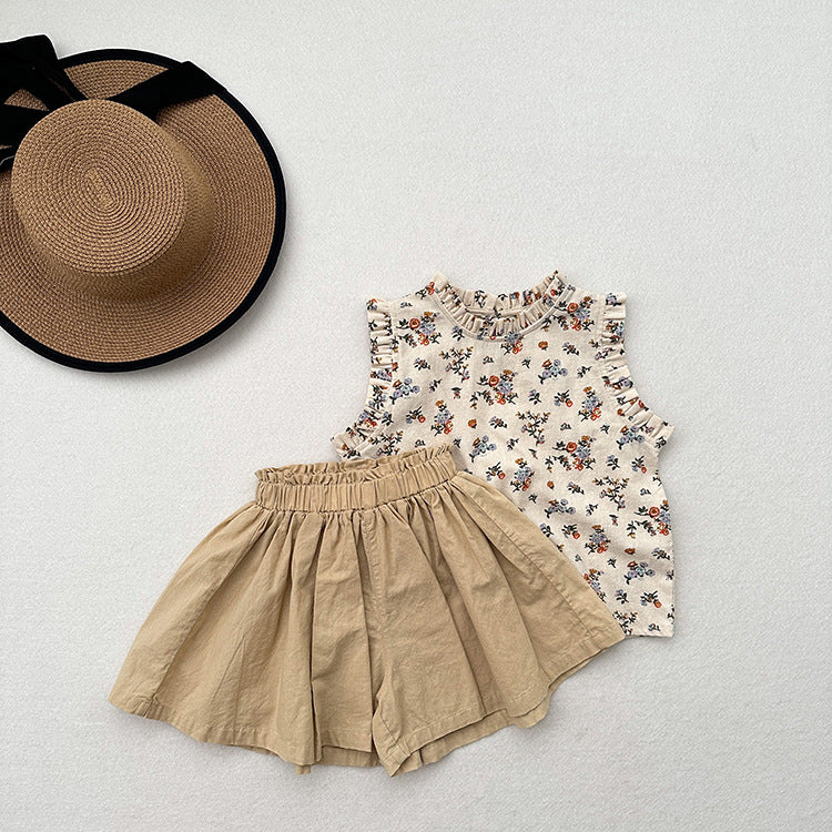Summer Hot Selling Kids Girls Ruffle Pleated Solid Color Casual Skirt