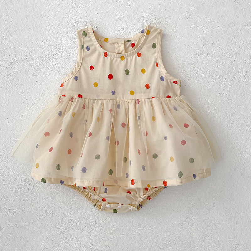 Summer Baby Kids Polka Dots Pattern Sleeveless Top and Shorts Clothing Set or Onesies for Girls