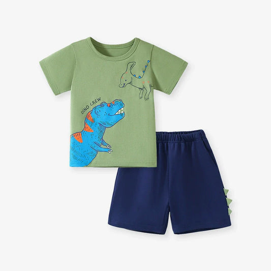 Summer Baby Kids Dinosaurs Cartoon Pattern T-shirt and Shorts Clothing Set for Boys