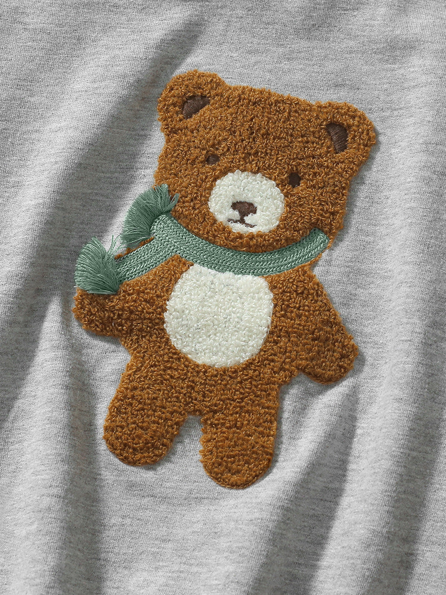 Spring And Autumn Girls Teddy Bear Pattern Long Sleeves Top Sweatshirt And Black Pants Clothing Set