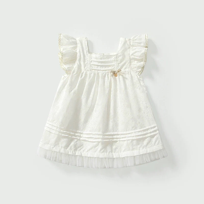Summer Baby Kids Girls Fly Sleeves Solid Color Dress