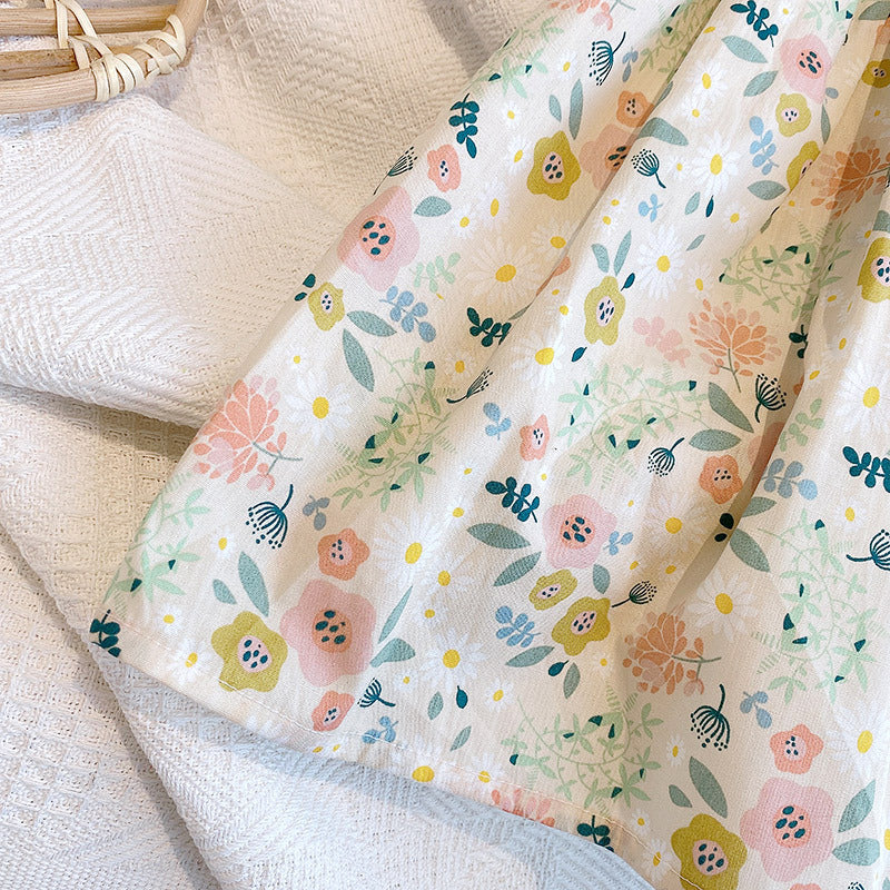 Baby Girl Floral Print O-Neck Puff-Sleeved Short Dress