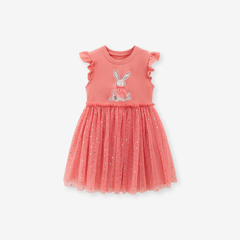 Summer Baby Girls Sleeveless Rabbit Cartoon Chiffon Dress
