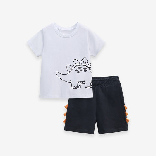 Baby And Kids Boys Dinosaur Cartoon Short Sleeves Top And Shorts Casual Clothing Set