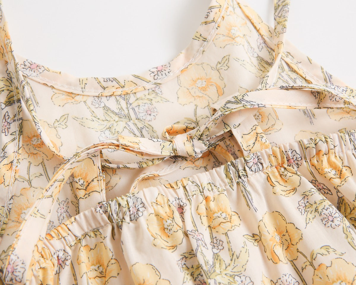 Baby Girl Floral Print Pattern Backless Design Sleeveless Rompers With Handband