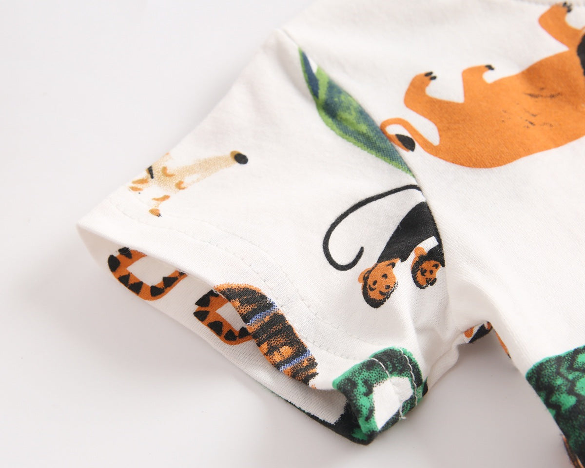 Baby Boy Animal Print Short-Sleeved Top Combo Shorts Sets In Summer