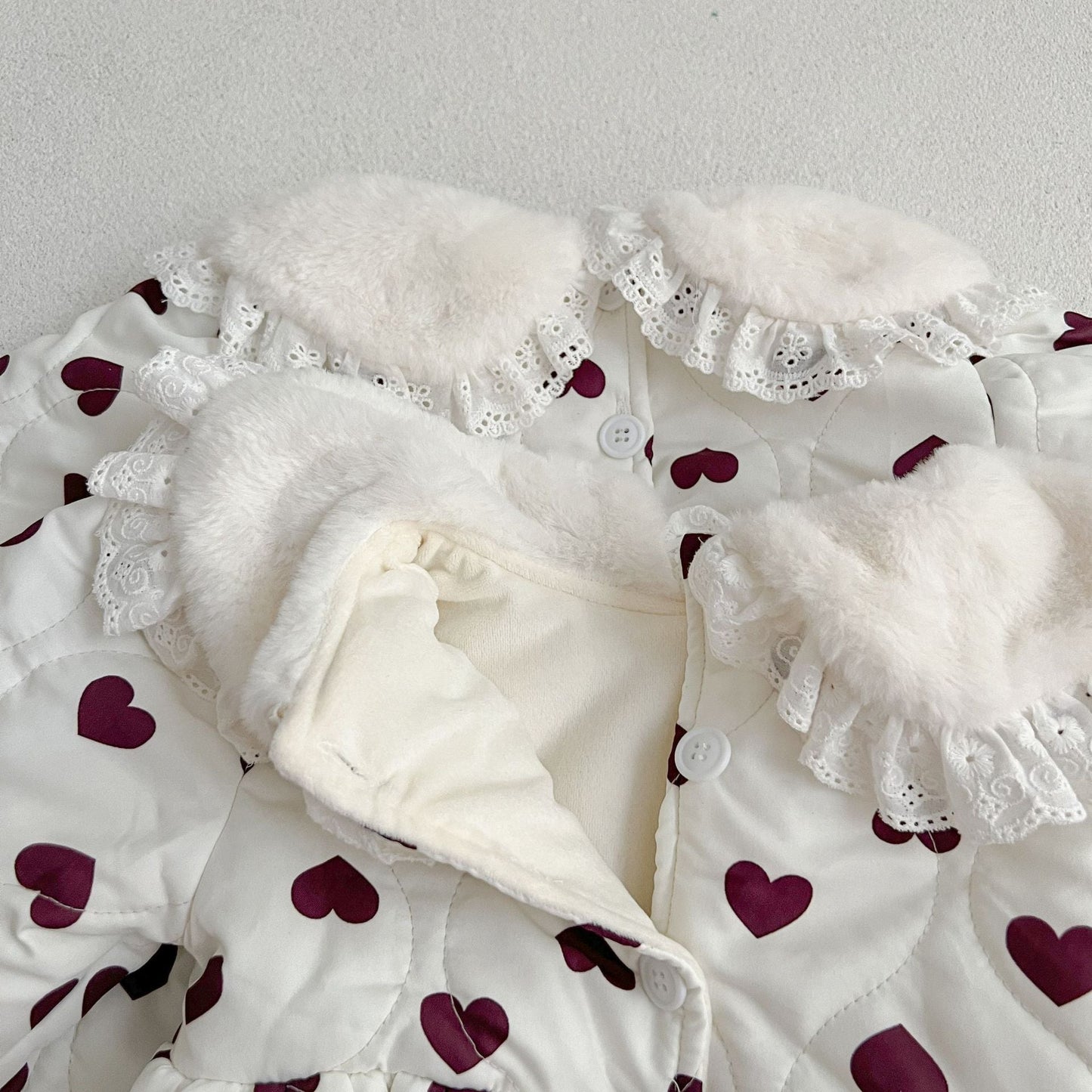 Red Heart Pattern Peter Pan Lace Collar Long Sleeve Fashion Princess Onesies&Dress