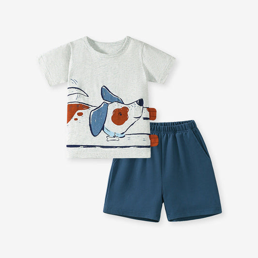 Summer Baby Kids Puppy Cartoon Pattern T-shirt and Shorts Clothing Set