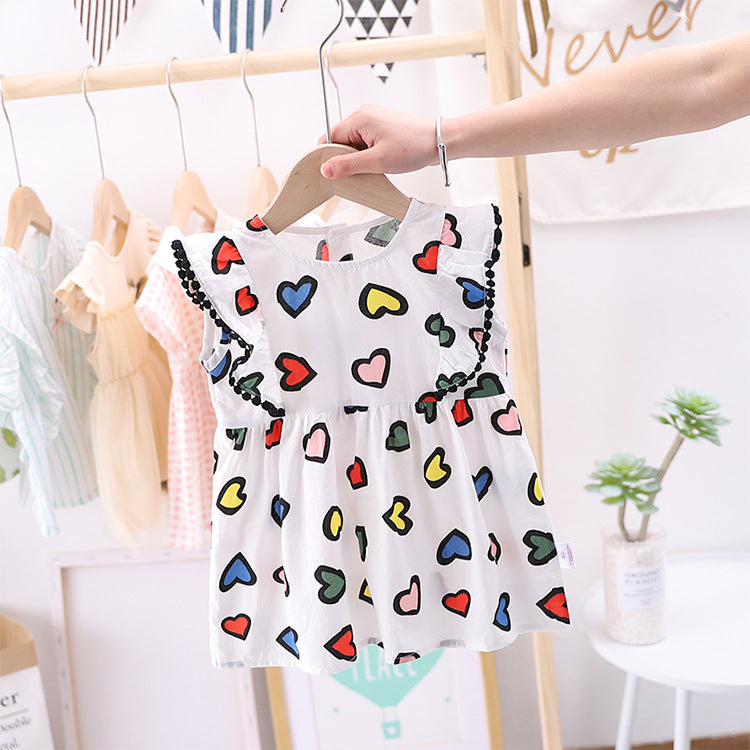 Best Selling Summer Baby Kids Girls Colorful Heart Pattern Fly Sleeves Dress
