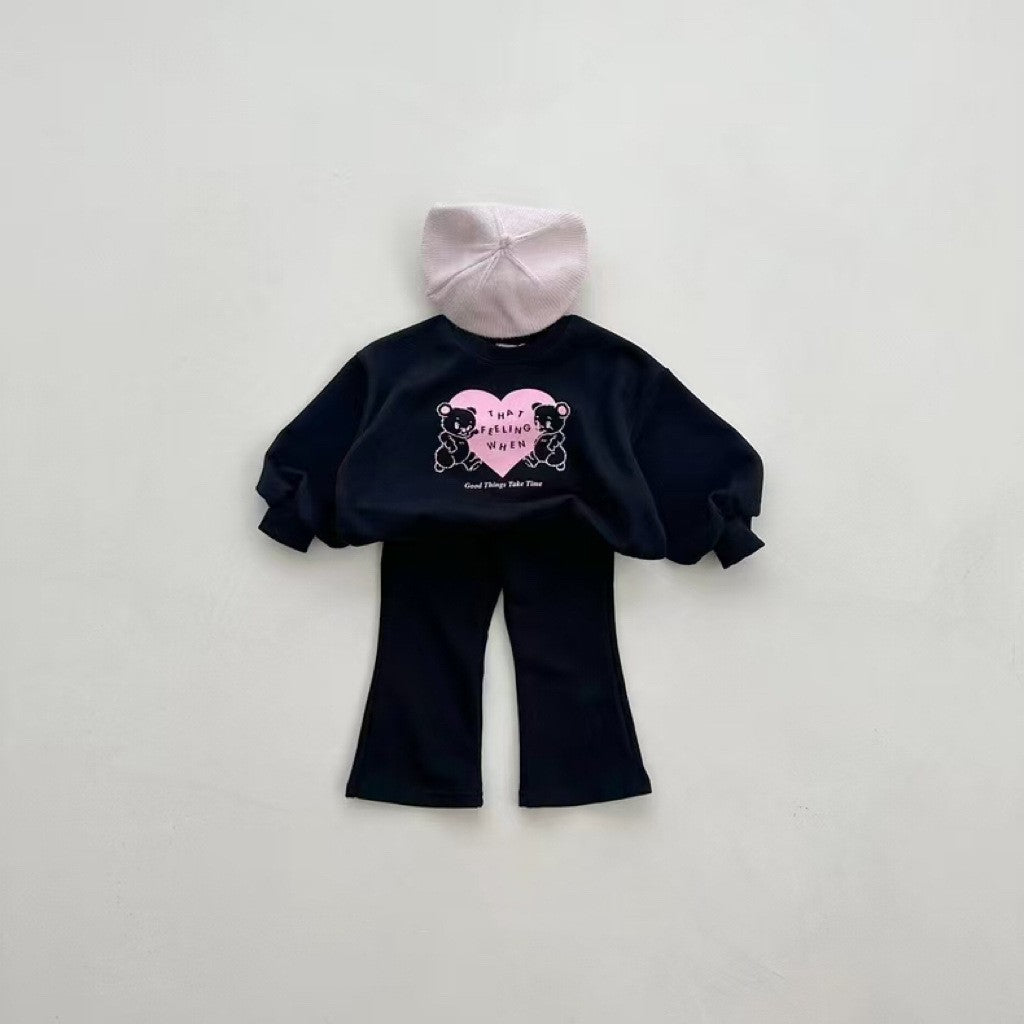 Autumn Baby Kids Unisex Casual Letters and Teddy Bears Pattern Long Sleeves Top Pullover and Pants Clothing Set