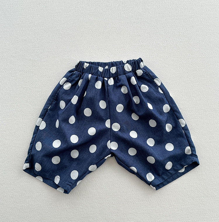 Summer Arrival Casual Unisex Blue Denim Polka Dots Thin Shorts