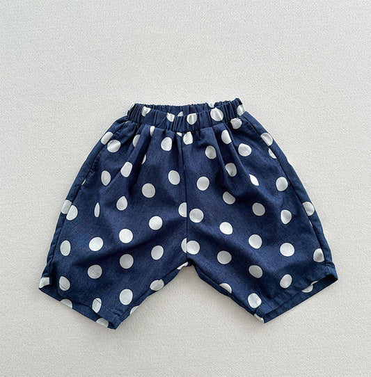 Summer Arrival Casual Unisex Blue Denim Polka Dots Thin Shorts